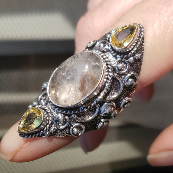 New Golden Rutile & Citrine 925 Silver Statement Ring. - Picture 16 of 16